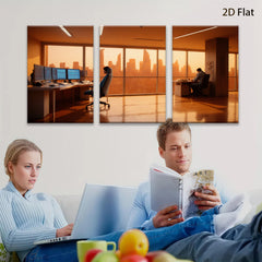 2D flat 1pc Modern Office Skyline City View Wall Art Canvas Prints for Living Room Bedroom Home Decor Gallery Wrapped Teal Navy Gold
