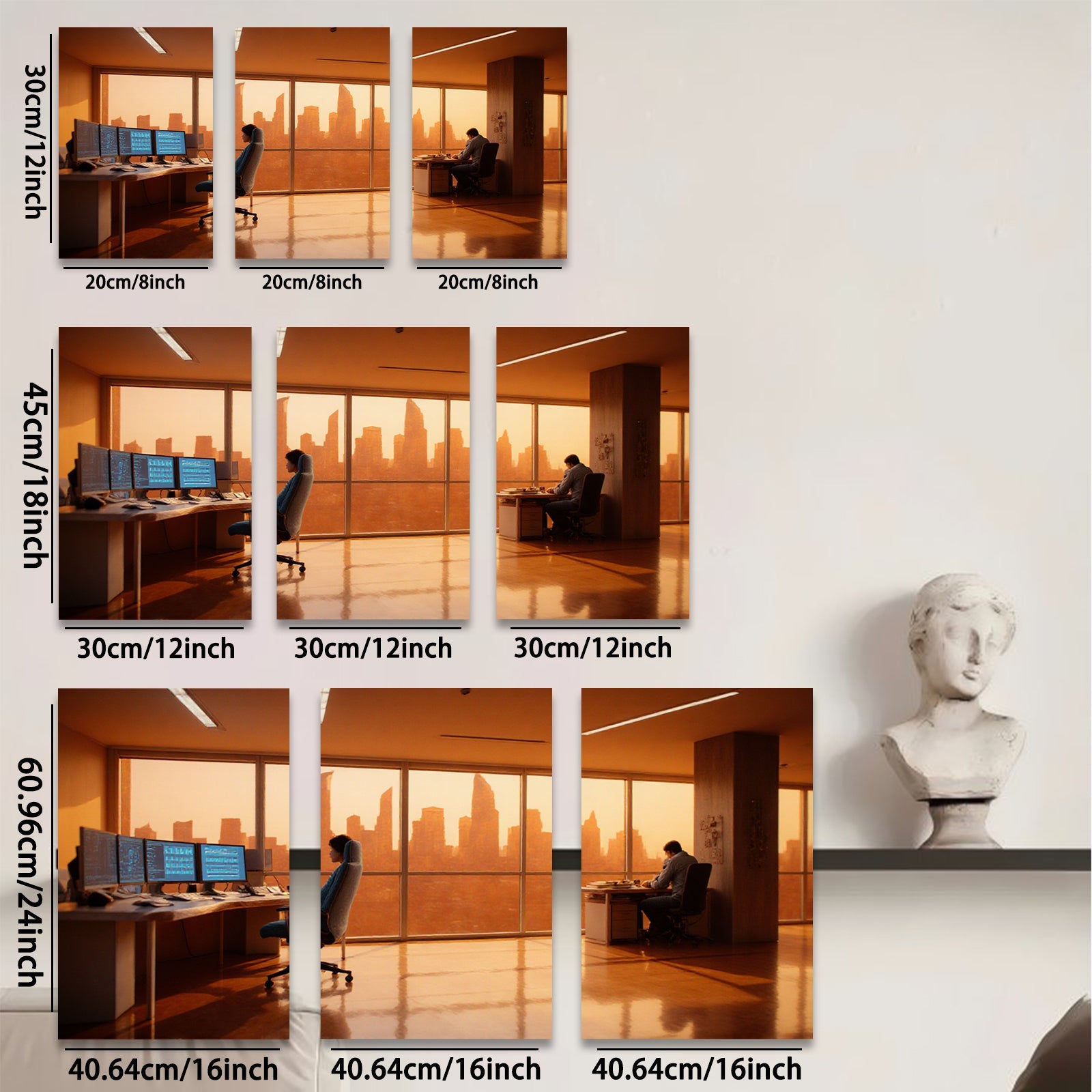 2D flat 1pc Modern Office Skyline City View Wall Art Canvas Prints for Living Room Bedroom Home Decor Gallery Wrapped Teal Navy Gold