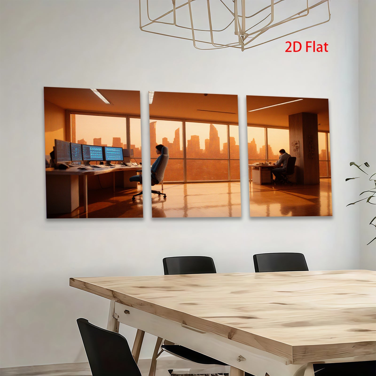 2D flat 1pc Modern Office Skyline City View Wall Art Canvas Prints for Living Room Bedroom Home Decor Gallery Wrapped Teal Navy Gold