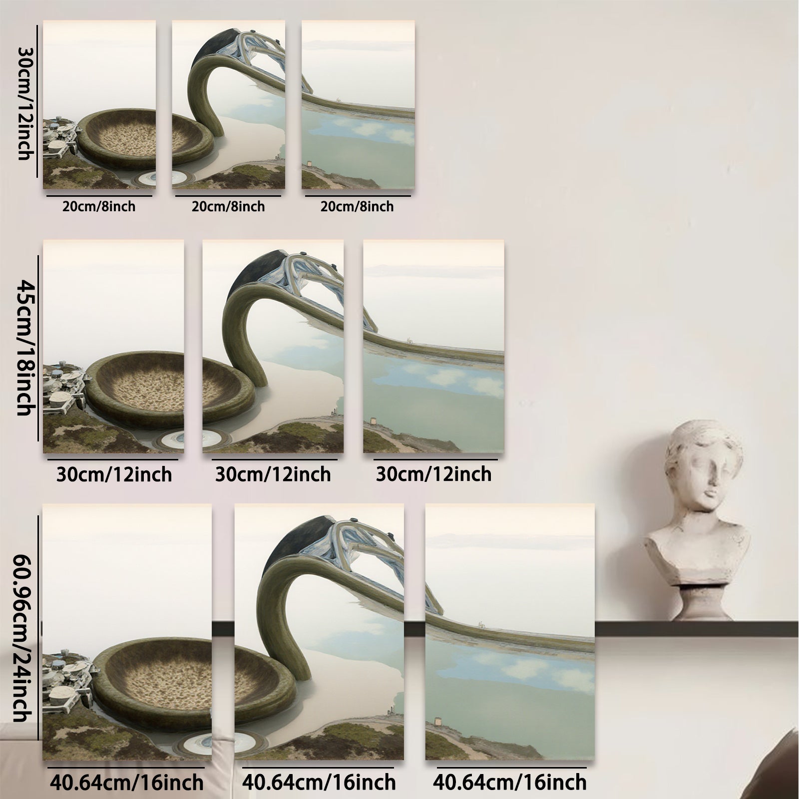 2D flat 1pc Modern Waterfall Sculpture Coastal Zen Garden Wall Art Living Room Bedroom Decor Farmhouse Style Canvas Prints Ready To Hang