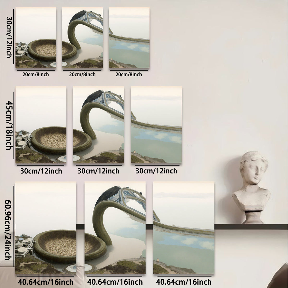 2D flat 1pc Modern Waterfall Sculpture Coastal Zen Garden Wall Art Living Room Bedroom Decor Farmhouse Style Canvas Prints Ready To Hang