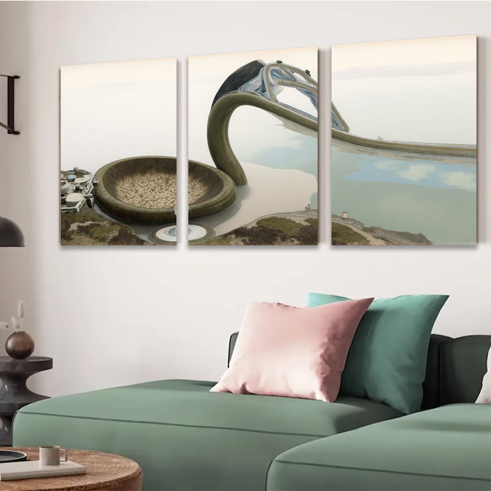 2D flat 1pc Modern Waterfall Sculpture Coastal Zen Garden Wall Art Living Room Bedroom Decor Farmhouse Style Canvas Prints Ready To Hang