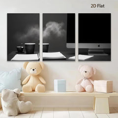 2D flat 1pc Modern Workspace Coffee Study Home Office Decor Canvas Wall Art Prints for Living Room Bedroom Minimalist Aesthetic