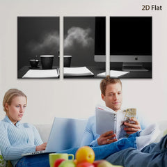2D flat 1pc Modern Workspace Coffee Study Home Office Decor Canvas Wall Art Prints for Living Room Bedroom Minimalist Aesthetic