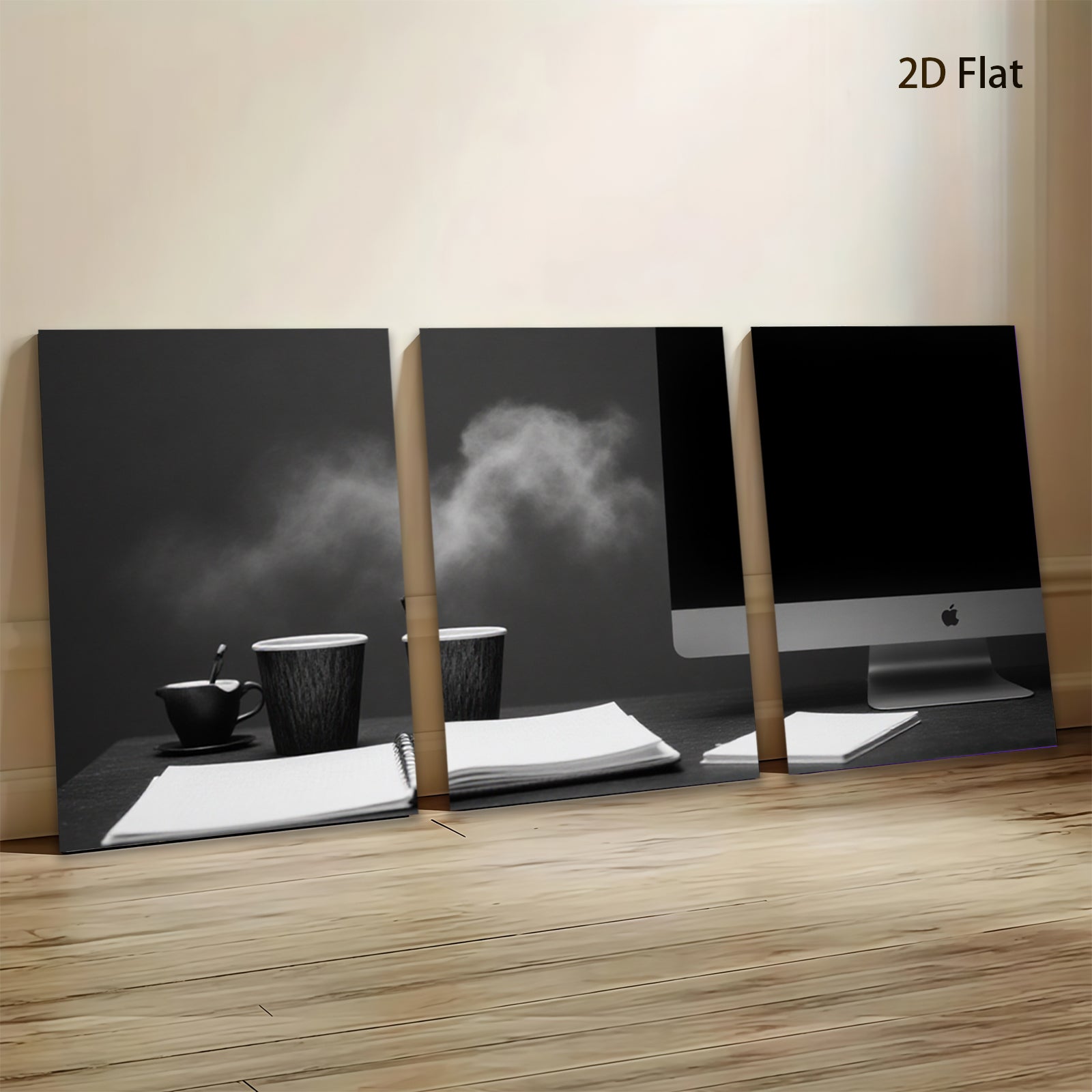 2D flat 1pc Modern Workspace Coffee Study Home Office Decor Canvas Wall Art Prints for Living Room Bedroom Minimalist Aesthetic