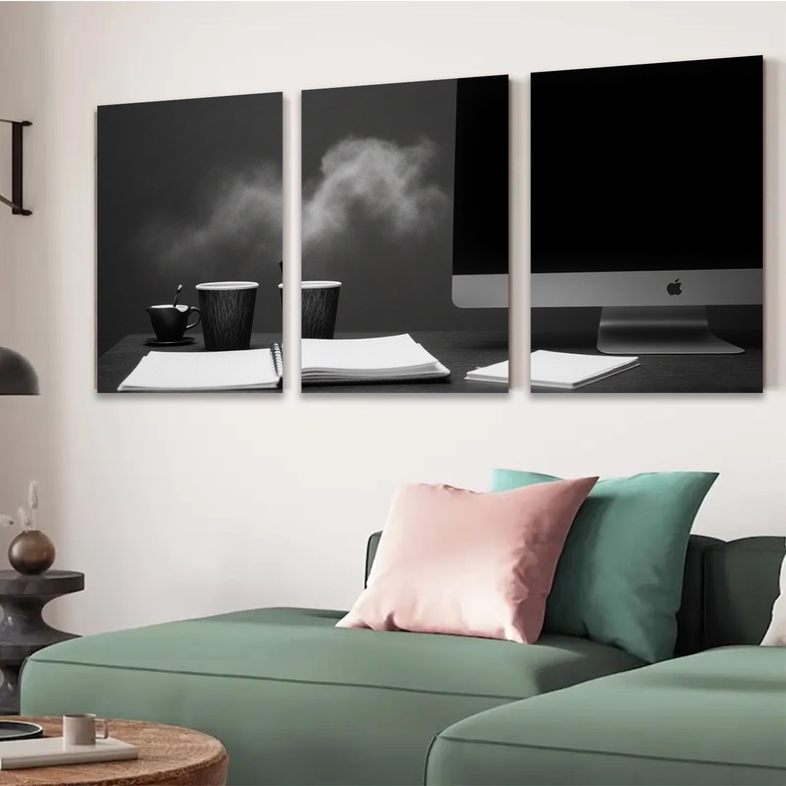 2D flat 1pc Modern Workspace Coffee Study Home Office Decor Canvas Wall Art Prints for Living Room Bedroom Minimalist Aesthetic