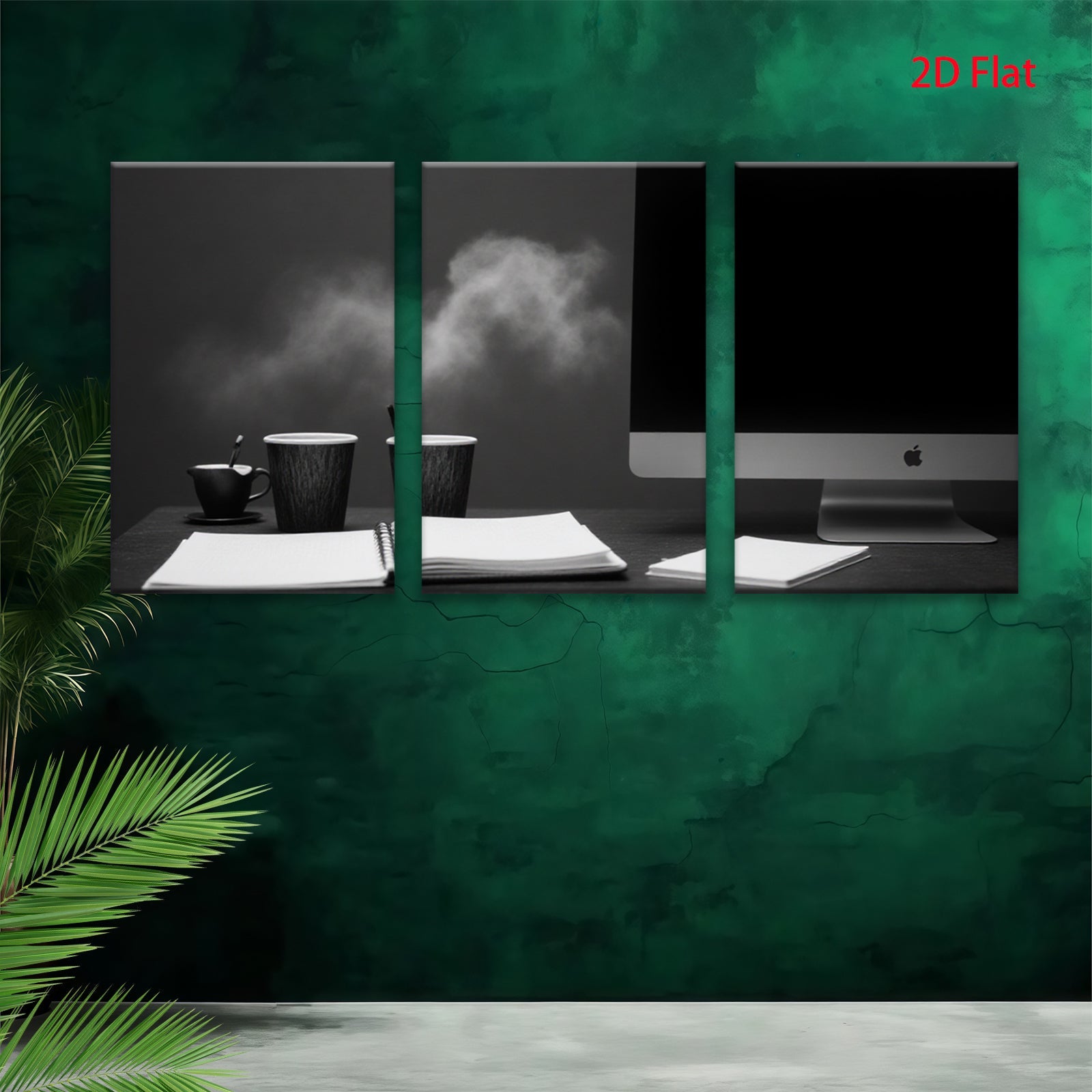 2D flat 1pc Modern Workspace Coffee Study Home Office Decor Canvas Wall Art Prints for Living Room Bedroom Minimalist Aesthetic