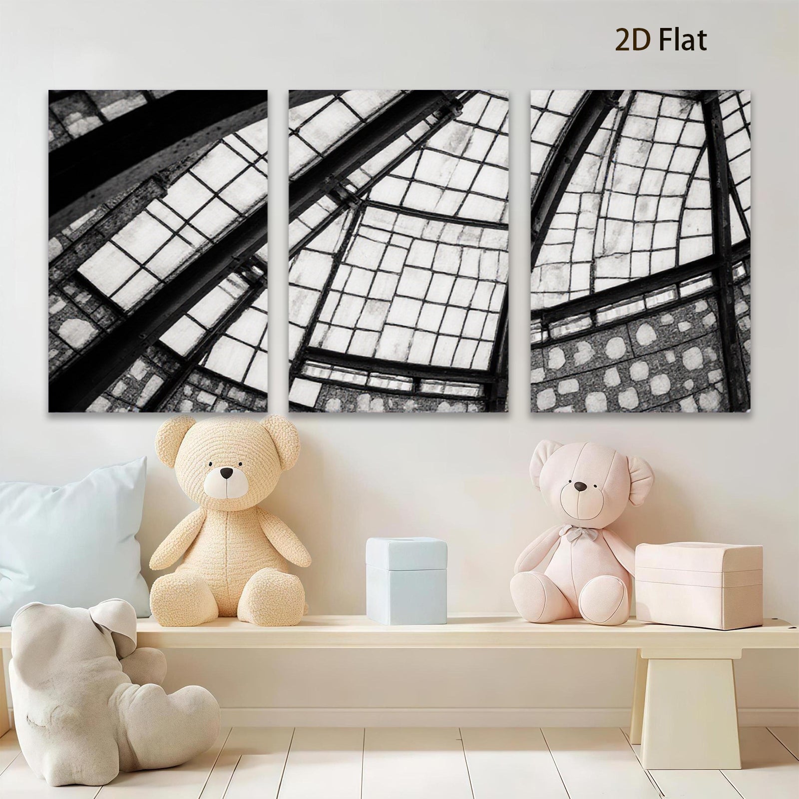 2D flat 1pc Modern abstract geometric steel frame skylight wall art decor living room bedroom farmhouse style canvas prints large size statement piece