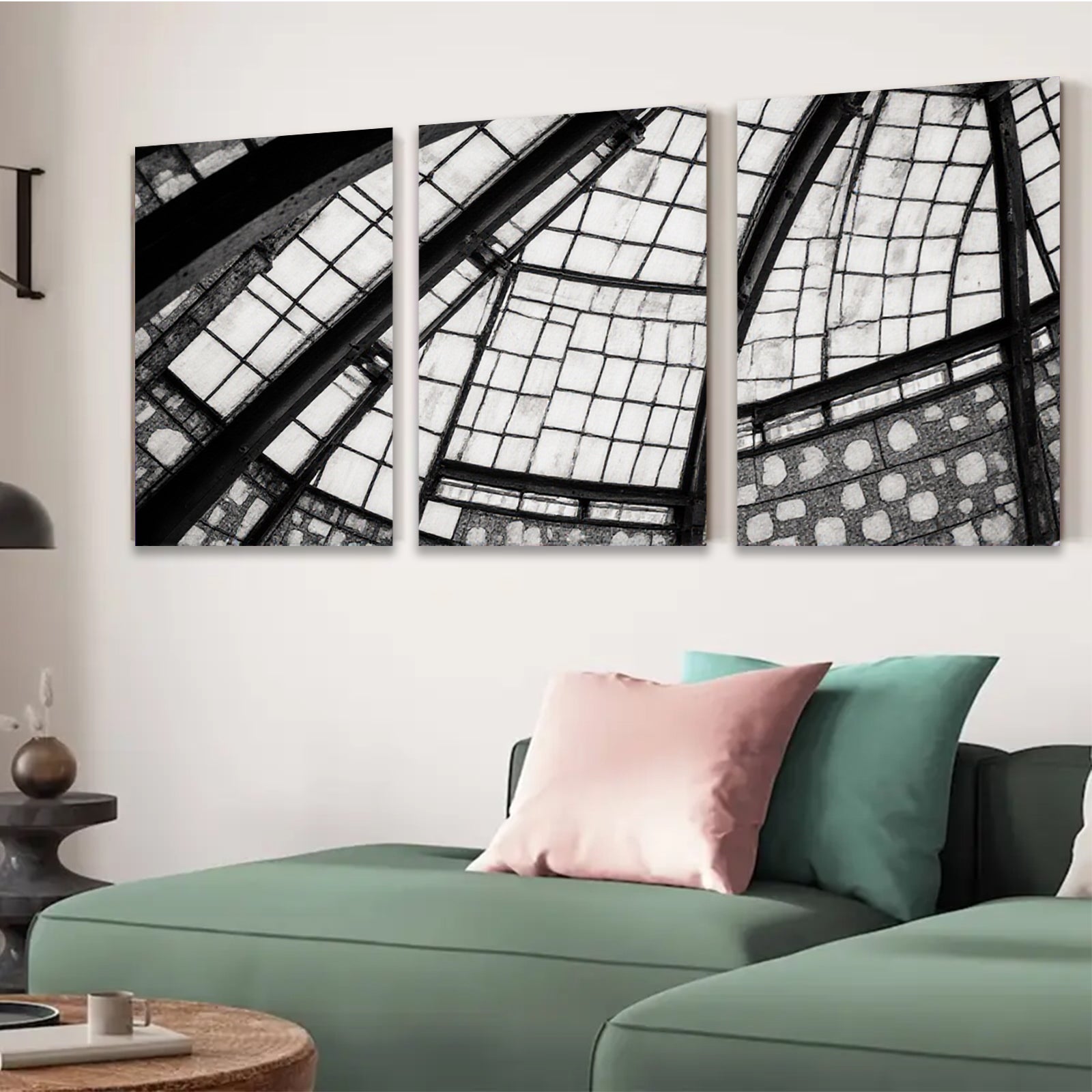 2D flat 1pc Modern abstract geometric steel frame skylight wall art decor living room bedroom farmhouse style canvas prints large size statement piece