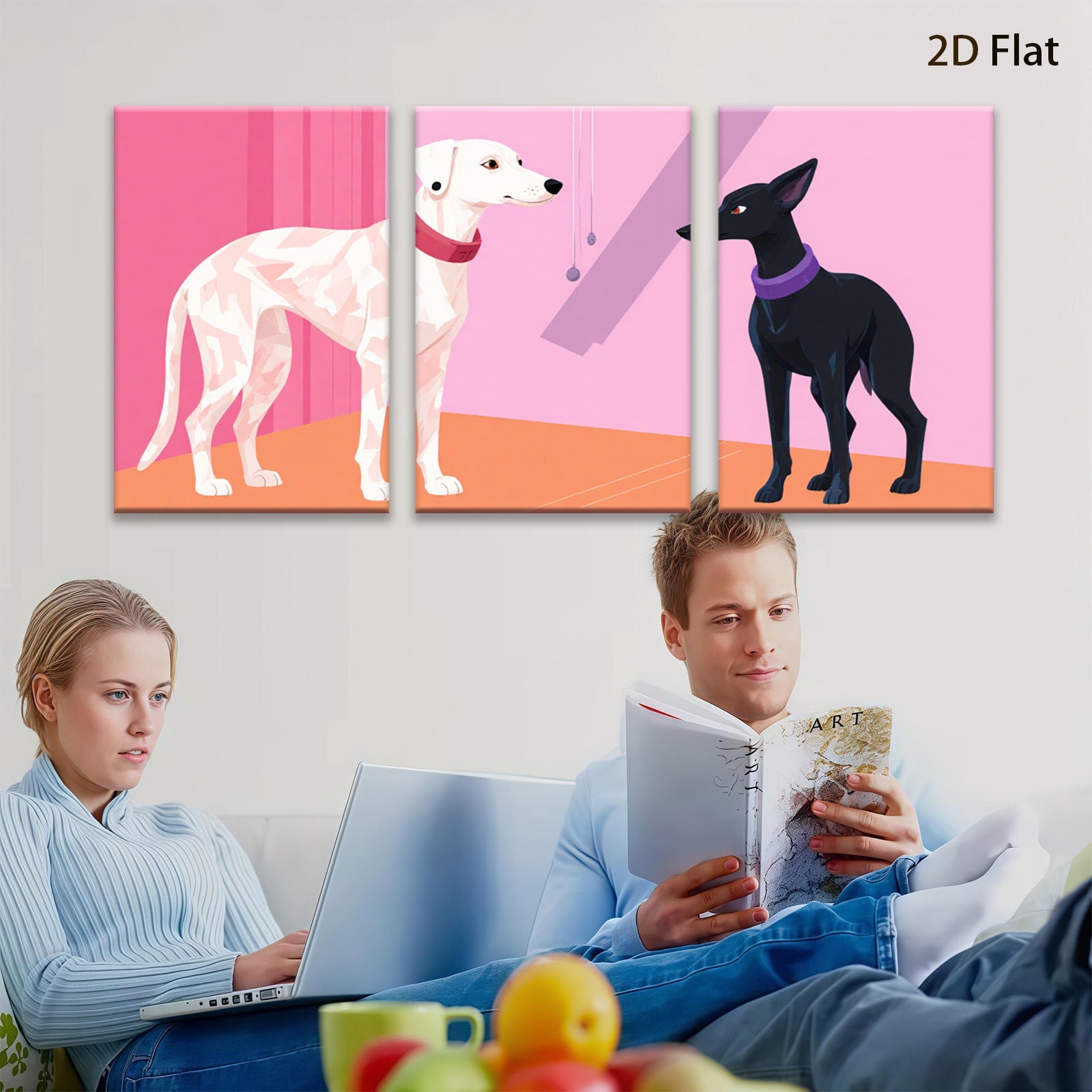 2D flat 1pc Modern minimalist dog portrait vibrant gallery wall art living room bedroom decor farmhouse style canvas prints