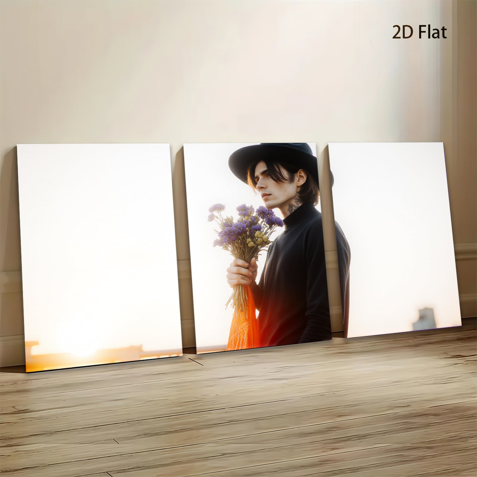 2D flat 1pc Moody man with flowers portrait wall art modern farmhouse living room decor bedroom aesthetic gallery wrapped canvas prints for home