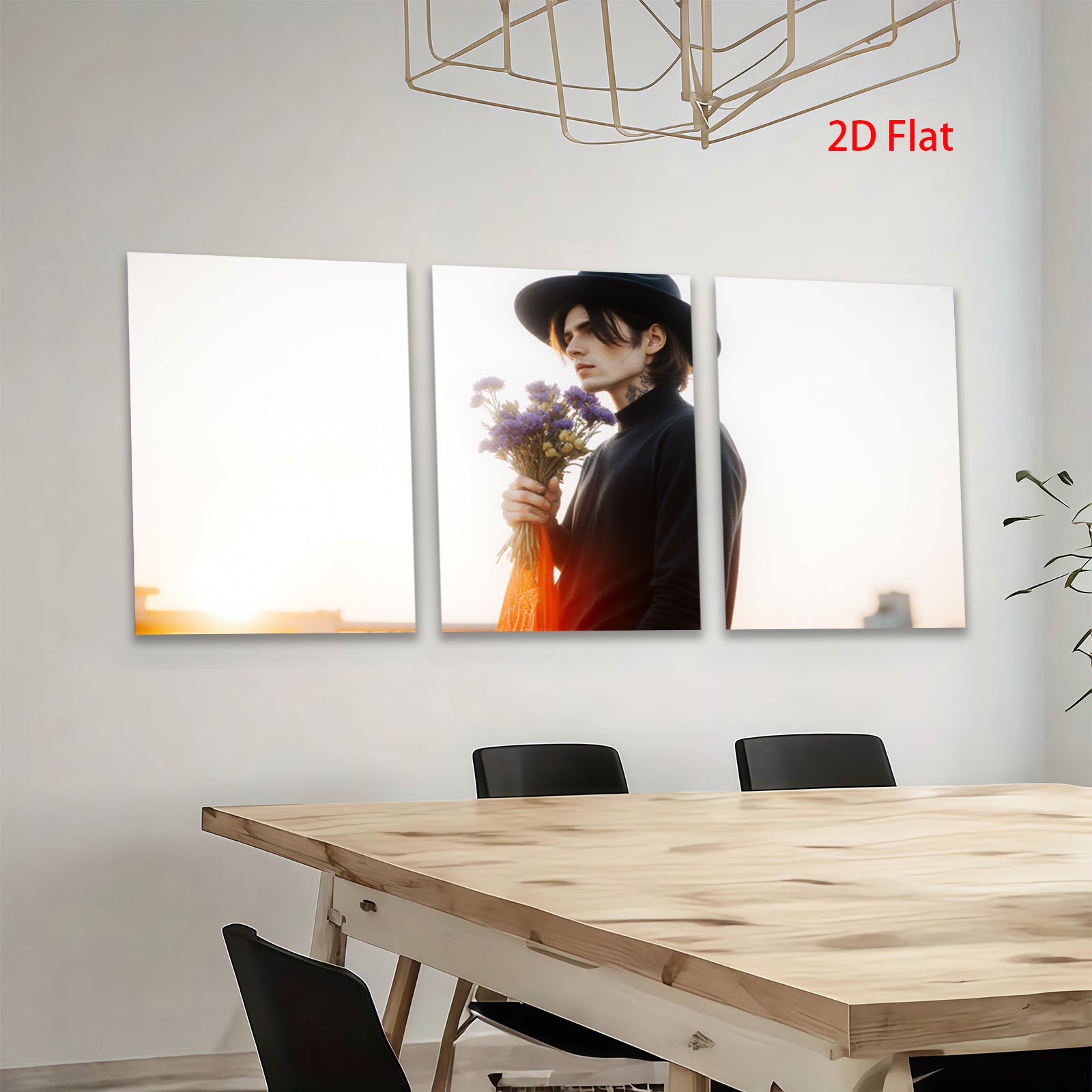 2D flat 1pc Moody man with flowers portrait wall art modern farmhouse living room decor bedroom aesthetic gallery wrapped canvas prints for home