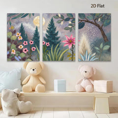 2D flat 1pc Moonlight Garden Floral Landscape Wall Art Canvas Prints for Living Room Bedroom Home Decor Farmhouse Style Modern Artwork
