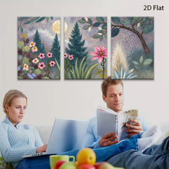 2D flat 1pc Moonlight Garden Floral Landscape Wall Art Canvas Prints for Living Room Bedroom Home Decor Farmhouse Style Modern Artwork