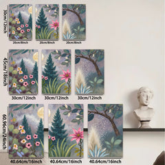 2D flat 1pc Moonlight Garden Floral Landscape Wall Art Canvas Prints for Living Room Bedroom Home Decor Farmhouse Style Modern Artwork