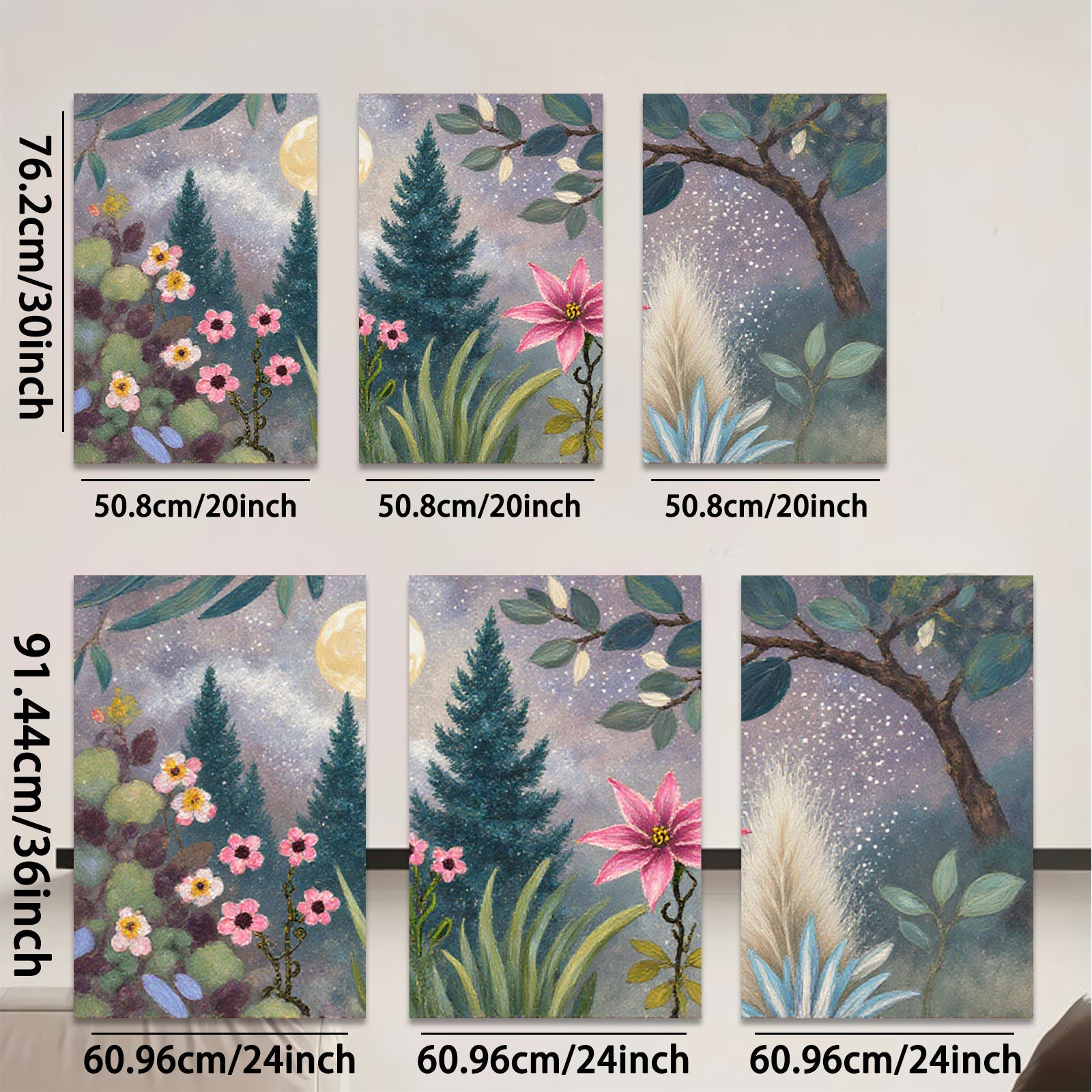 2D flat 1pc Moonlight Garden Floral Landscape Wall Art Canvas Prints for Living Room Bedroom Home Decor Farmhouse Style Modern Artwork