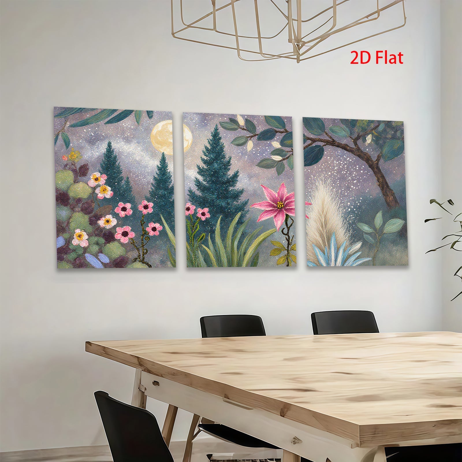 2D flat 1pc Moonlight Garden Floral Landscape Wall Art Canvas Prints for Living Room Bedroom Home Decor Farmhouse Style Modern Artwork