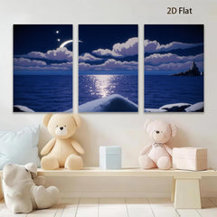 2D flat 1pc Moonlight seascape painting coastal wall art bedroom living room decor farmhouse style modern minimalist canvas prints