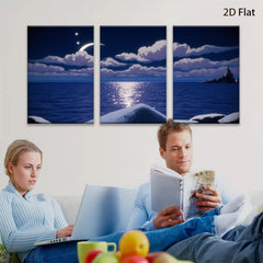 2D flat 1pc Moonlight seascape painting coastal wall art bedroom living room decor farmhouse style modern minimalist canvas prints