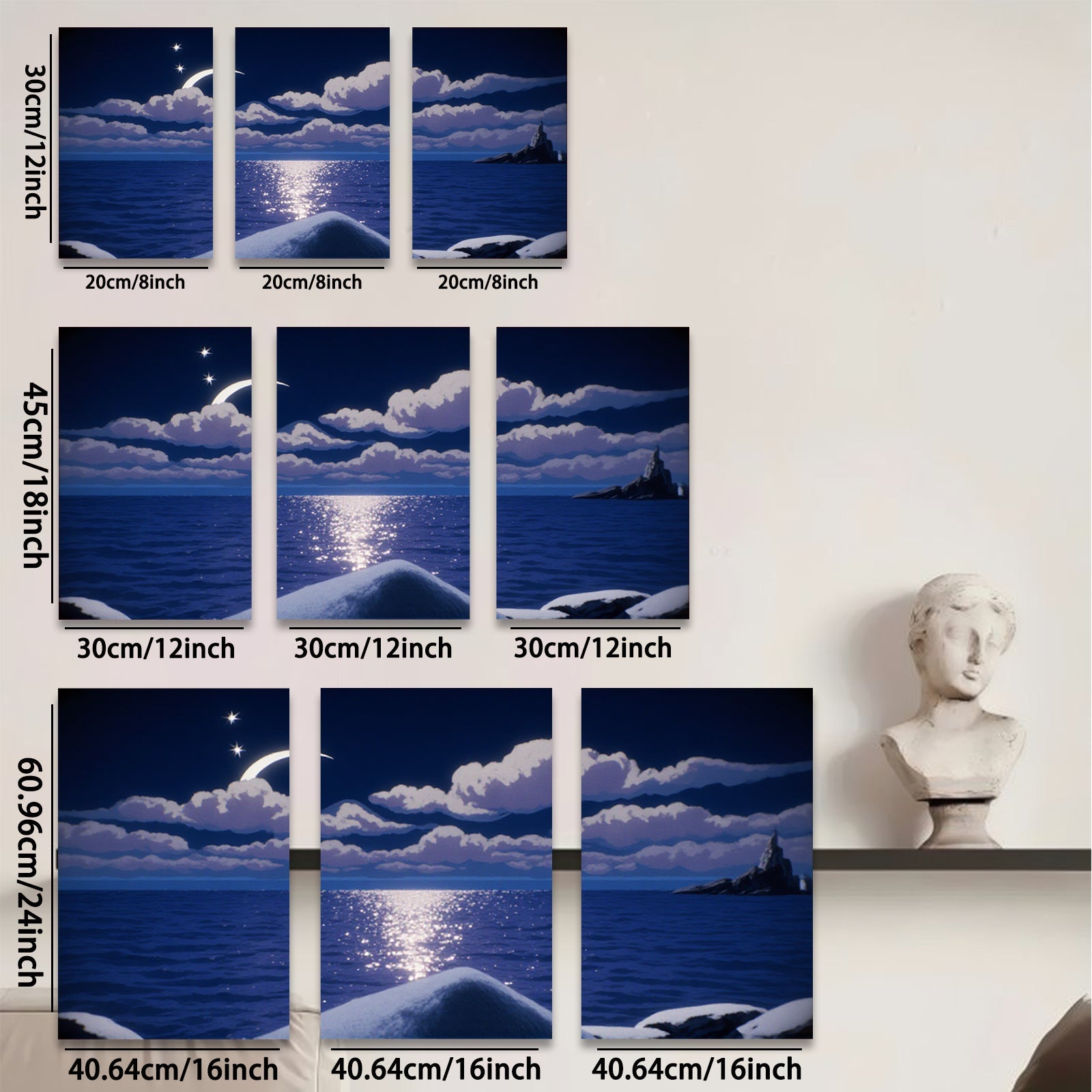 2D flat 1pc Moonlight seascape painting coastal wall art bedroom living room decor farmhouse style modern minimalist canvas prints