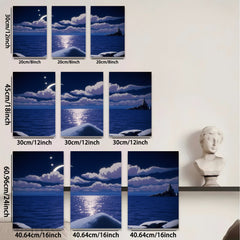 2D flat 1pc Moonlight seascape painting coastal wall art bedroom living room decor farmhouse style modern minimalist canvas prints