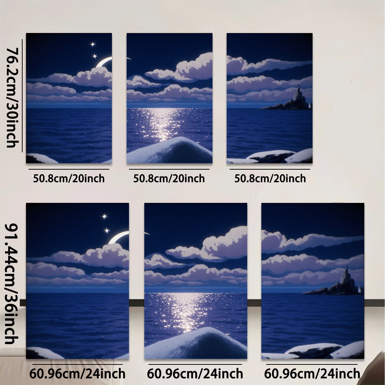 2D flat 1pc Moonlight seascape painting coastal wall art bedroom living room decor farmhouse style modern minimalist canvas prints