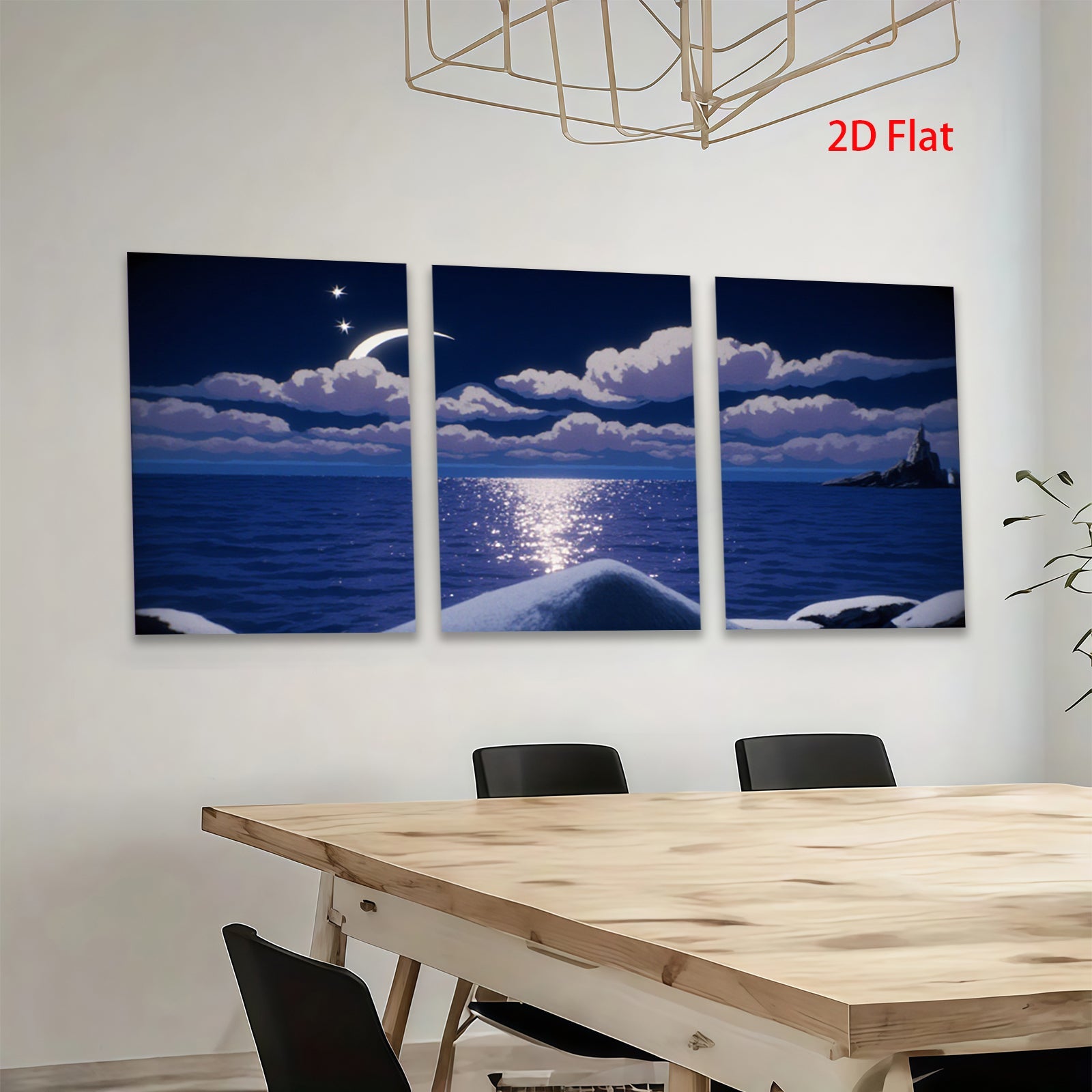 2D flat 1pc Moonlight seascape painting coastal wall art bedroom living room decor farmhouse style modern minimalist canvas prints