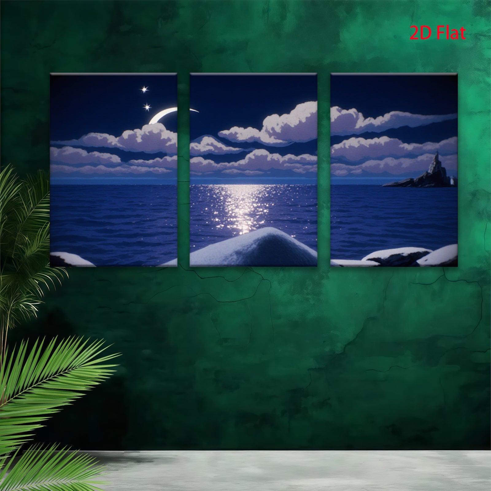 2D flat 1pc Moonlight seascape painting coastal wall art bedroom living room decor farmhouse style modern minimalist canvas prints