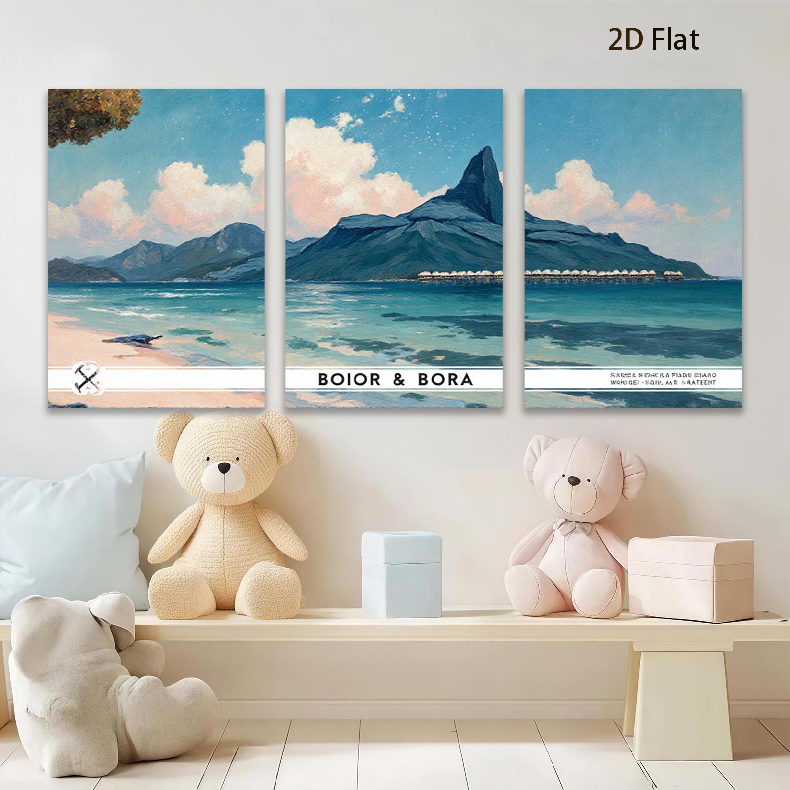 2D flat 1pc Moorea tropical island scenic wall art canvas prints for living room bedroom office decor farmhouse style modern minimalist gallery wrapped