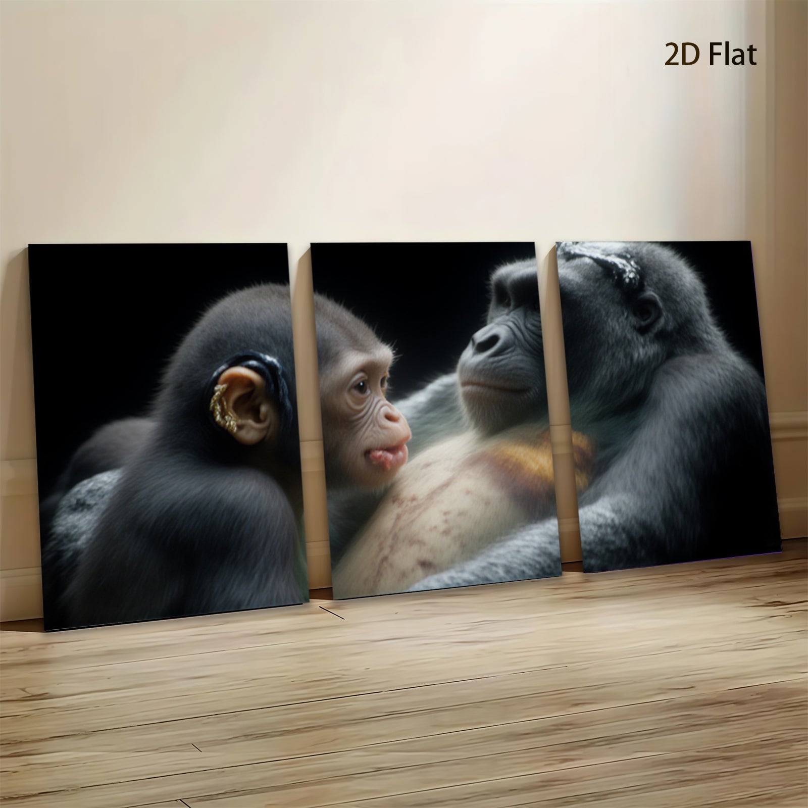 2D flat 1pc Motherly Gorilla Love Portrait Wall Art Living Room Bedroom Decor Canvas Prints Farmhouse Style Modern Animal Painting Gallery Wrapped Teal Gold Accent
