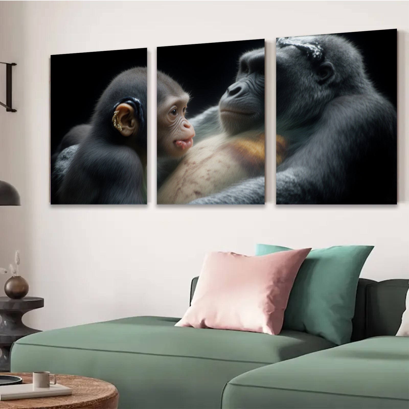 2D flat 1pc Motherly Gorilla Love Portrait Wall Art Living Room Bedroom Decor Canvas Prints Farmhouse Style Modern Animal Painting Gallery Wrapped Teal Gold Accent