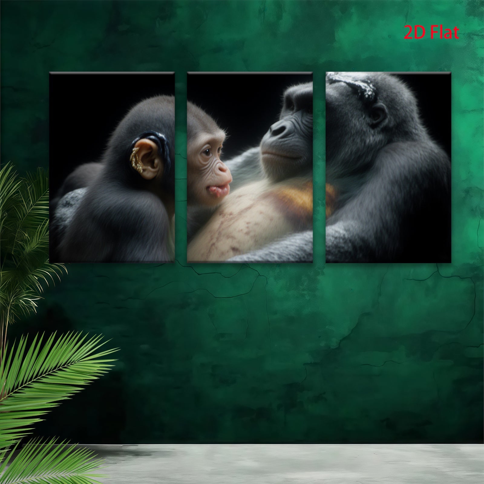 2D flat 1pc Motherly Gorilla Love Portrait Wall Art Living Room Bedroom Decor Canvas Prints Farmhouse Style Modern Animal Painting Gallery Wrapped Teal Gold Accent