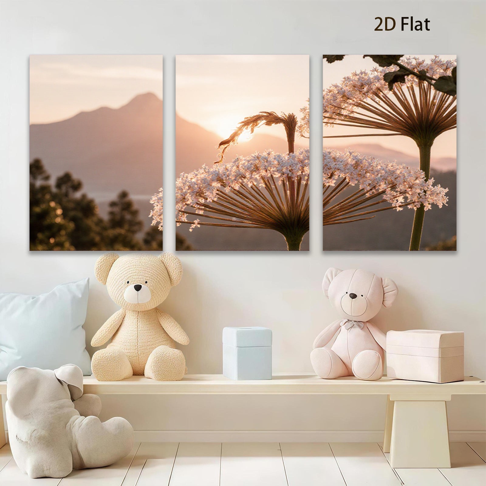 2D flat 1pc Mountain Bloom Floral Landscape Wall Art Canvas Prints for Living Room Bedroom Home Decor Modern Farmhouse Style Aesthetic Room Refresh