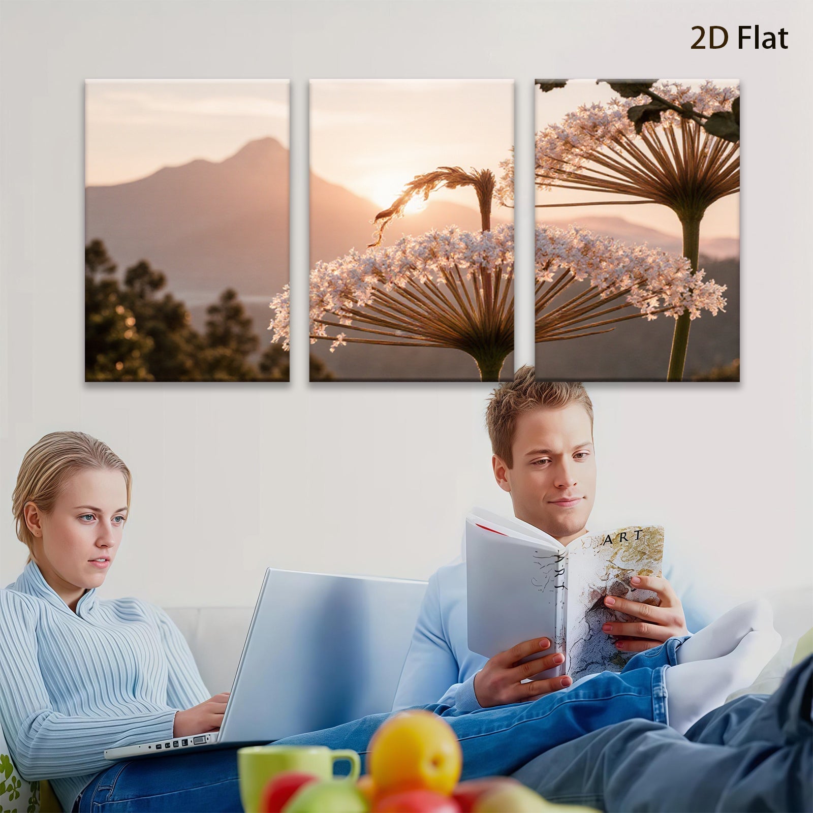 2D flat 1pc Mountain Bloom Floral Landscape Wall Art Canvas Prints for Living Room Bedroom Home Decor Modern Farmhouse Style Aesthetic Room Refresh