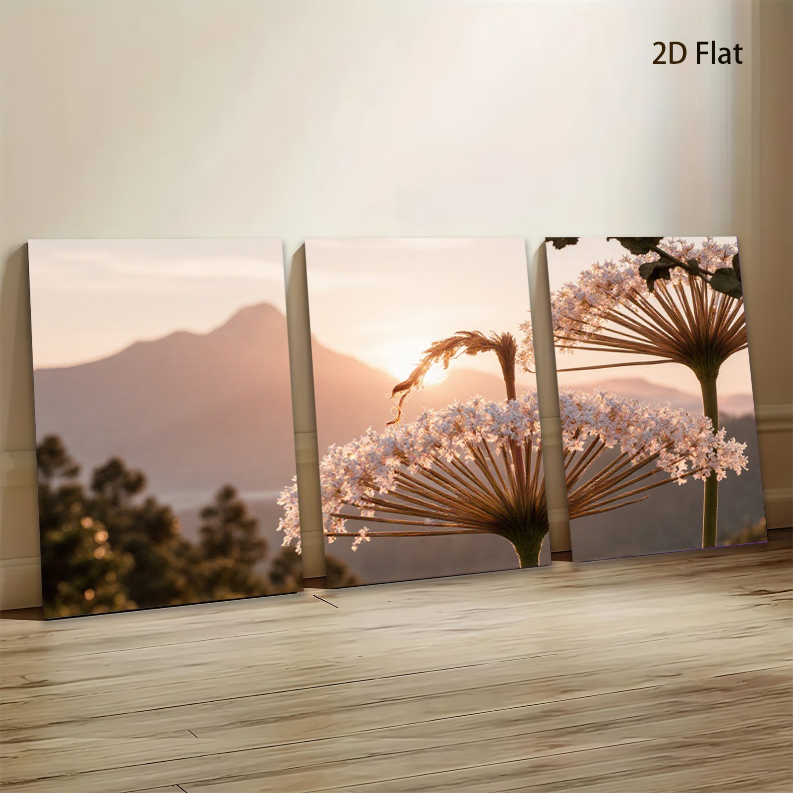 2D flat 1pc Mountain Bloom Floral Landscape Wall Art Canvas Prints for Living Room Bedroom Home Decor Modern Farmhouse Style Aesthetic Room Refresh