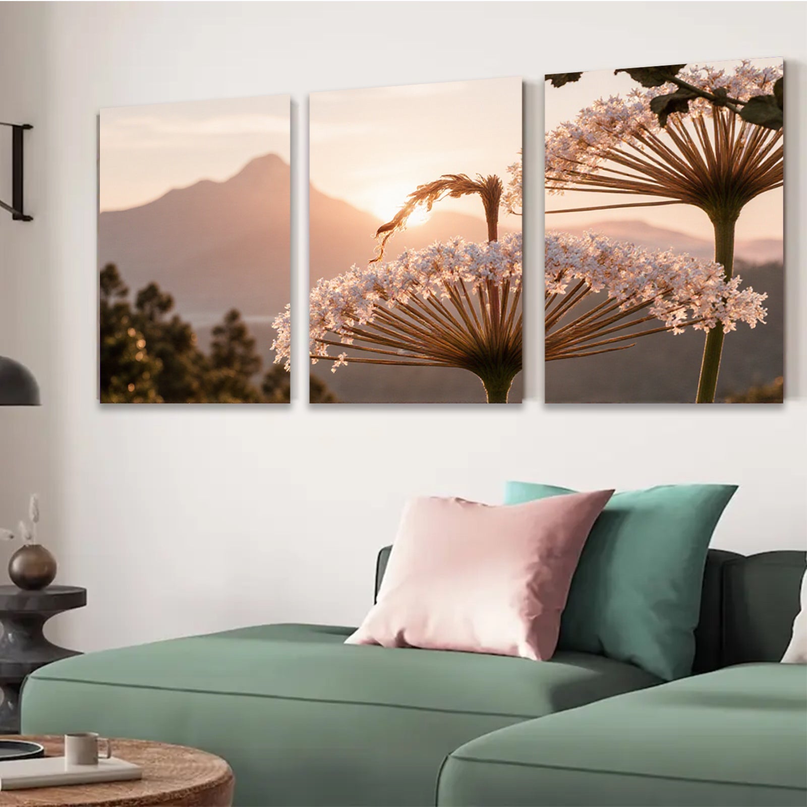 2D flat 1pc Mountain Bloom Floral Landscape Wall Art Canvas Prints for Living Room Bedroom Home Decor Modern Farmhouse Style Aesthetic Room Refresh