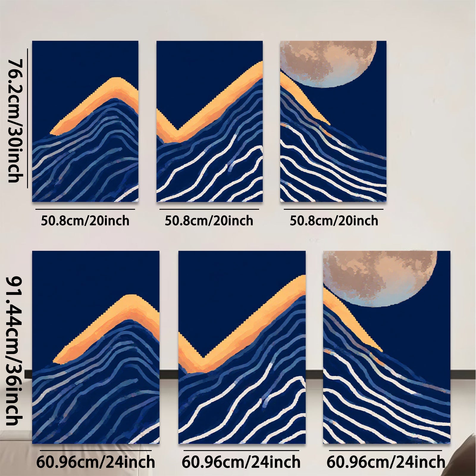 2D flat 1pc Mountainscape under luminous moon wall art for living room bedroom home decor farmhouse style modern minimalist gallery wrapped canvas prints