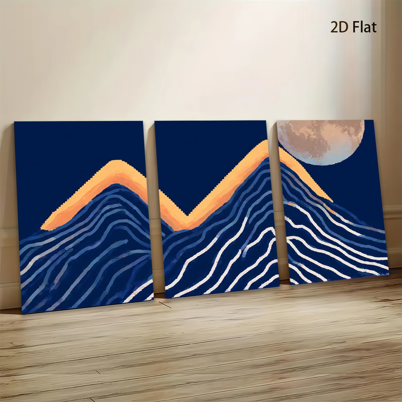 2D flat 1pc Mountainscape under luminous moon wall art for living room bedroom home decor farmhouse style modern minimalist gallery wrapped canvas prints