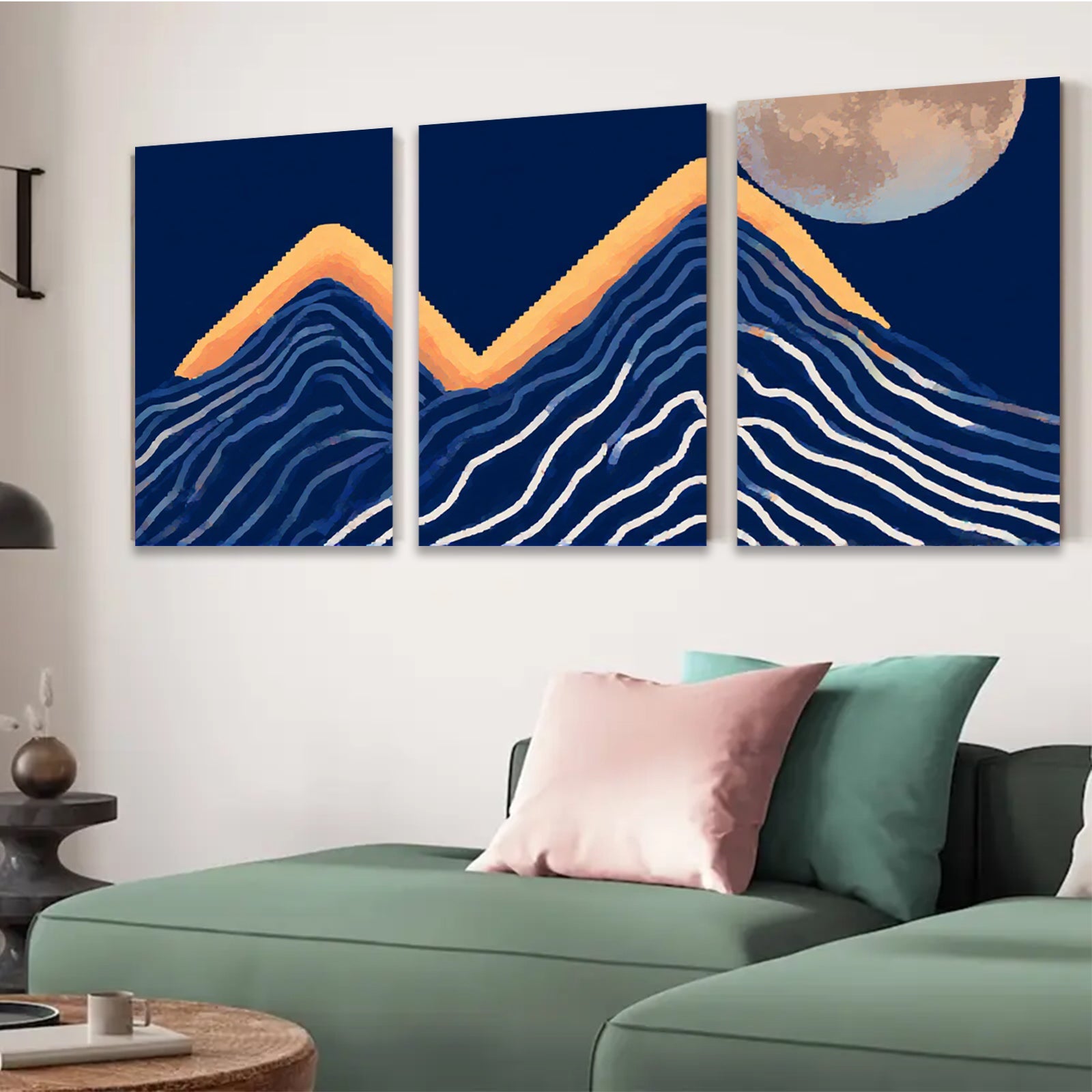2D flat 1pc Mountainscape under luminous moon wall art for living room bedroom home decor farmhouse style modern minimalist gallery wrapped canvas prints