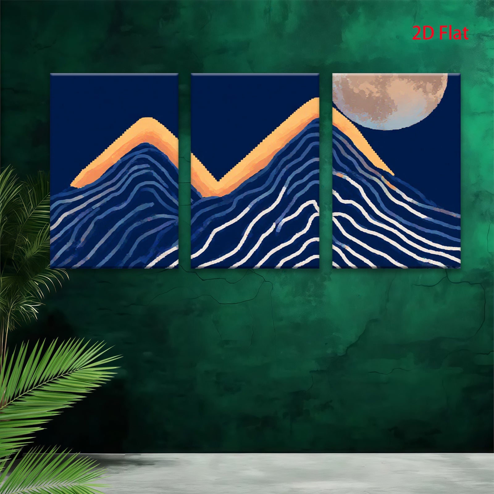 2D flat 1pc Mountainscape under luminous moon wall art for living room bedroom home decor farmhouse style modern minimalist gallery wrapped canvas prints