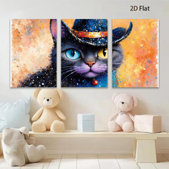 2D flat 1pc Mystic Cat Portrait Whimsical Home Decor Living Room Bedroom Art Wall Hanging Modern Farmhouse Style Gallery Wrapped Canvas Prints