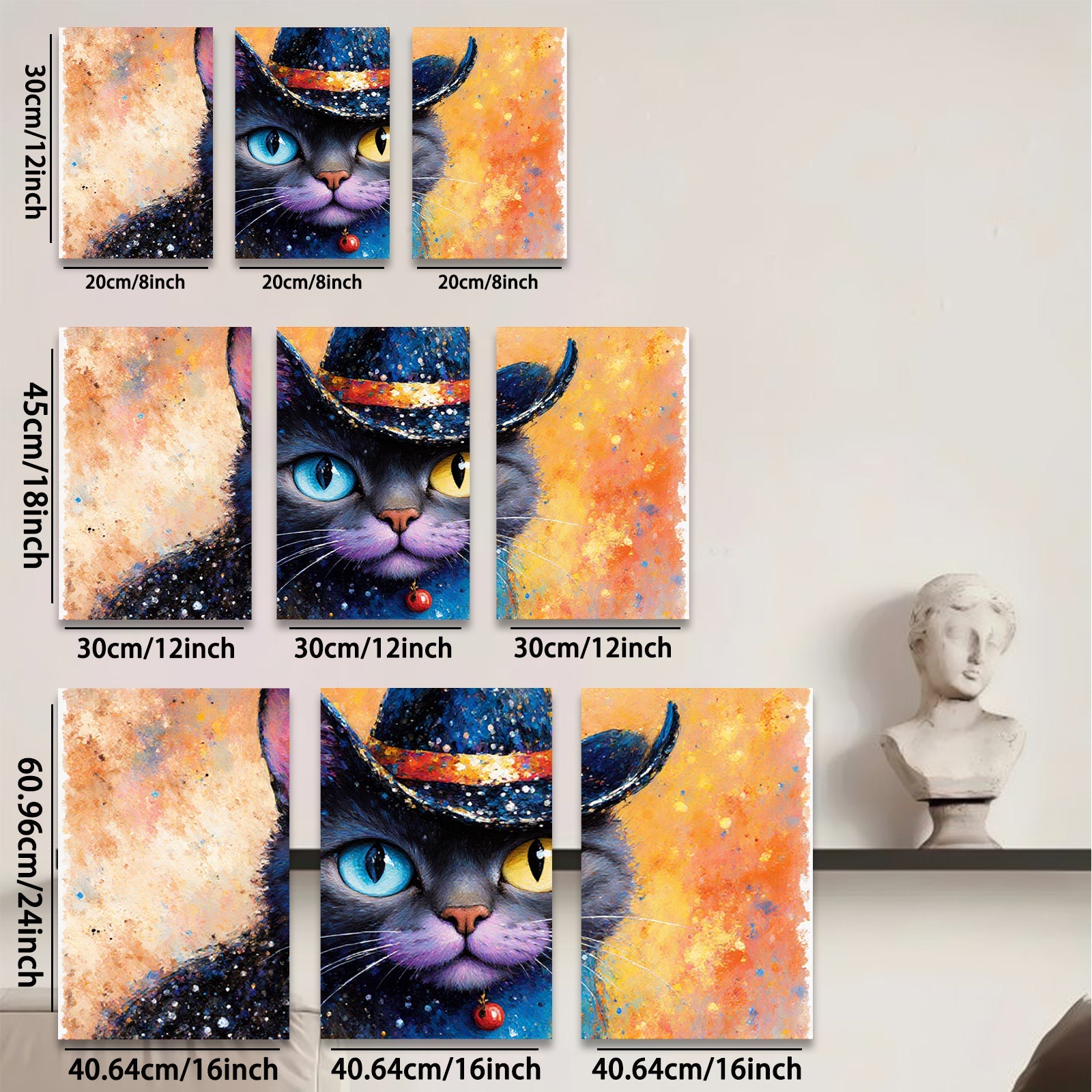 2D flat 1pc Mystic Cat Portrait Whimsical Home Decor Living Room Bedroom Art Wall Hanging Modern Farmhouse Style Gallery Wrapped Canvas Prints