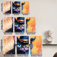 2D flat 1pc Mystic Cat Portrait Whimsical Home Decor Living Room Bedroom Art Wall Hanging Modern Farmhouse Style Gallery Wrapped Canvas Prints