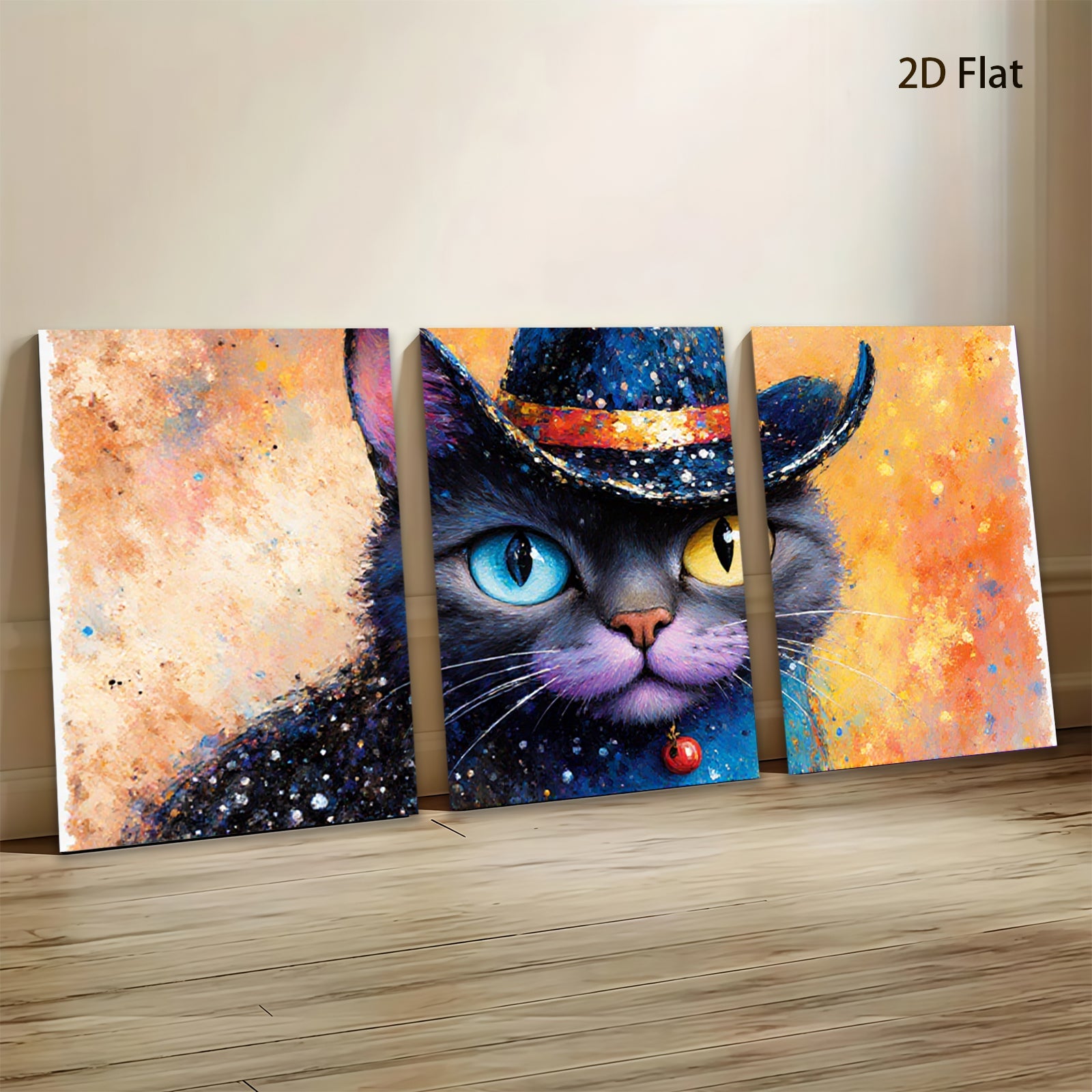 2D flat 1pc Mystic Cat Portrait Whimsical Home Decor Living Room Bedroom Art Wall Hanging Modern Farmhouse Style Gallery Wrapped Canvas Prints