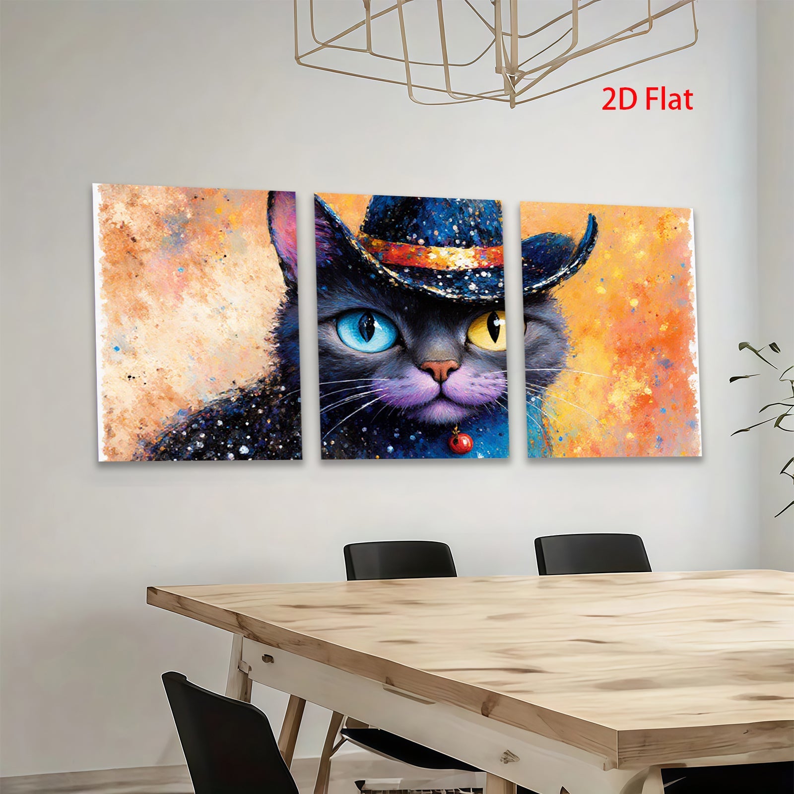 2D flat 1pc Mystic Cat Portrait Whimsical Home Decor Living Room Bedroom Art Wall Hanging Modern Farmhouse Style Gallery Wrapped Canvas Prints