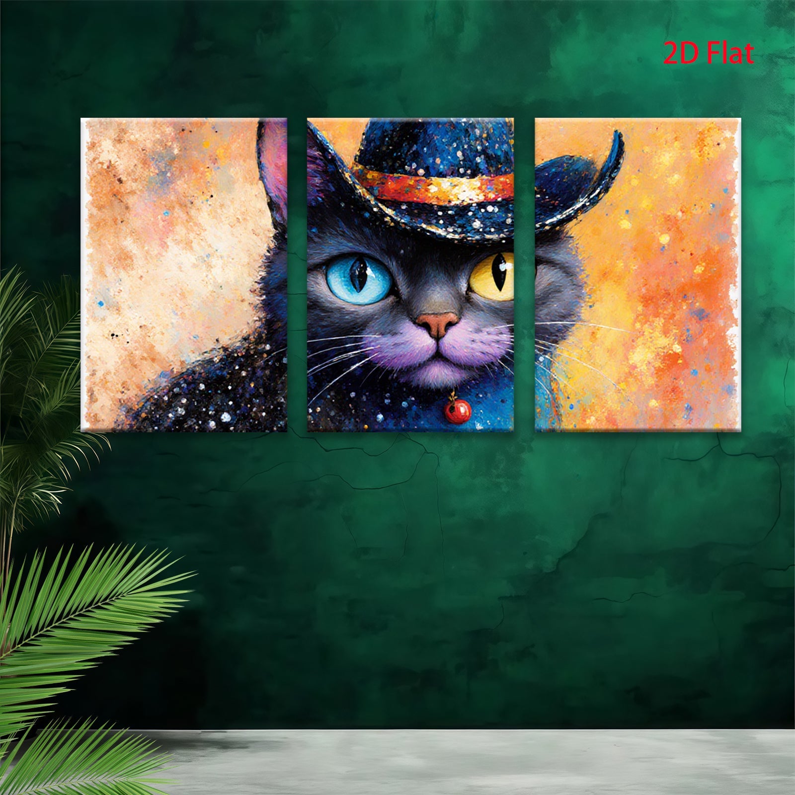 2D flat 1pc Mystic Cat Portrait Whimsical Home Decor Living Room Bedroom Art Wall Hanging Modern Farmhouse Style Gallery Wrapped Canvas Prints