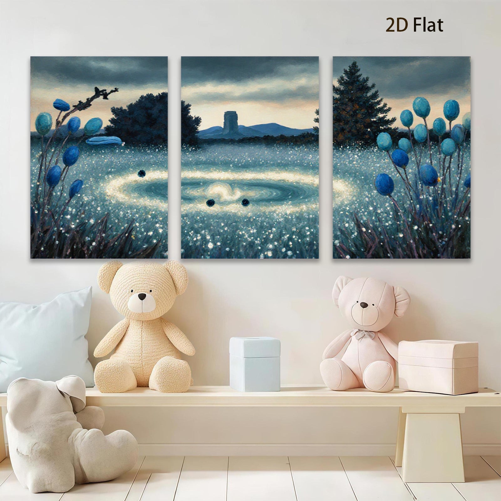 2D flat 1pc Mystic Forest Ring Floral Scene Wall Art Living Room Bedroom Decor Farmhouse Style Modern Canvas Prints Gallery Wrapped Ready to Hang
