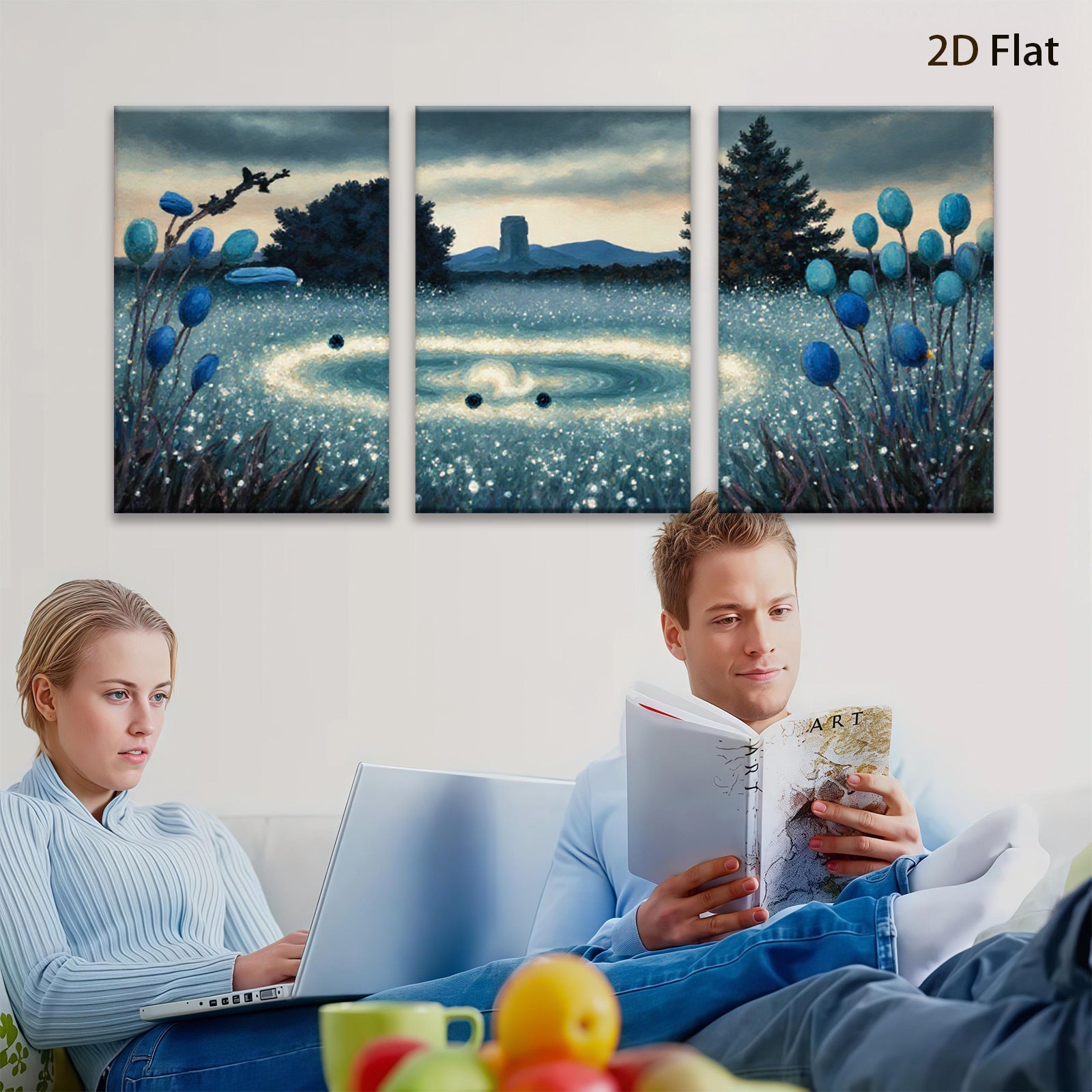 2D flat 1pc Mystic Forest Ring Floral Scene Wall Art Living Room Bedroom Decor Farmhouse Style Modern Canvas Prints Gallery Wrapped Ready to Hang