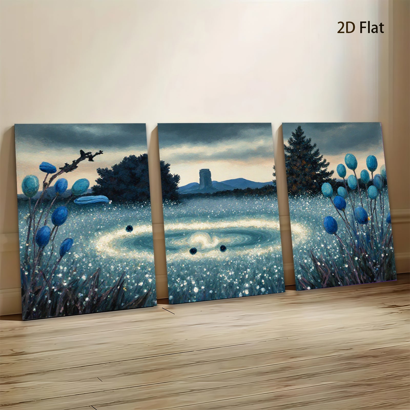 2D flat 1pc Mystic Forest Ring Floral Scene Wall Art Living Room Bedroom Decor Farmhouse Style Modern Canvas Prints Gallery Wrapped Ready to Hang