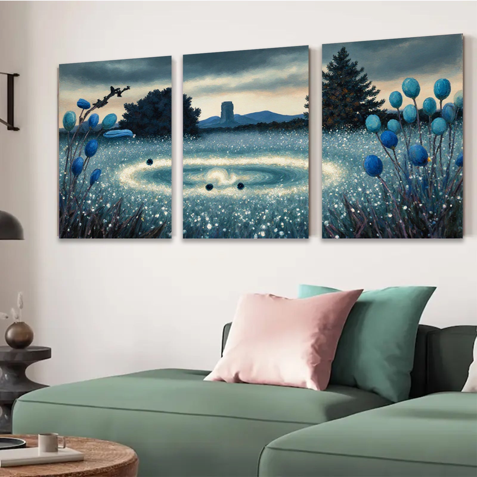 2D flat 1pc Mystic Forest Ring Floral Scene Wall Art Living Room Bedroom Decor Farmhouse Style Modern Canvas Prints Gallery Wrapped Ready to Hang